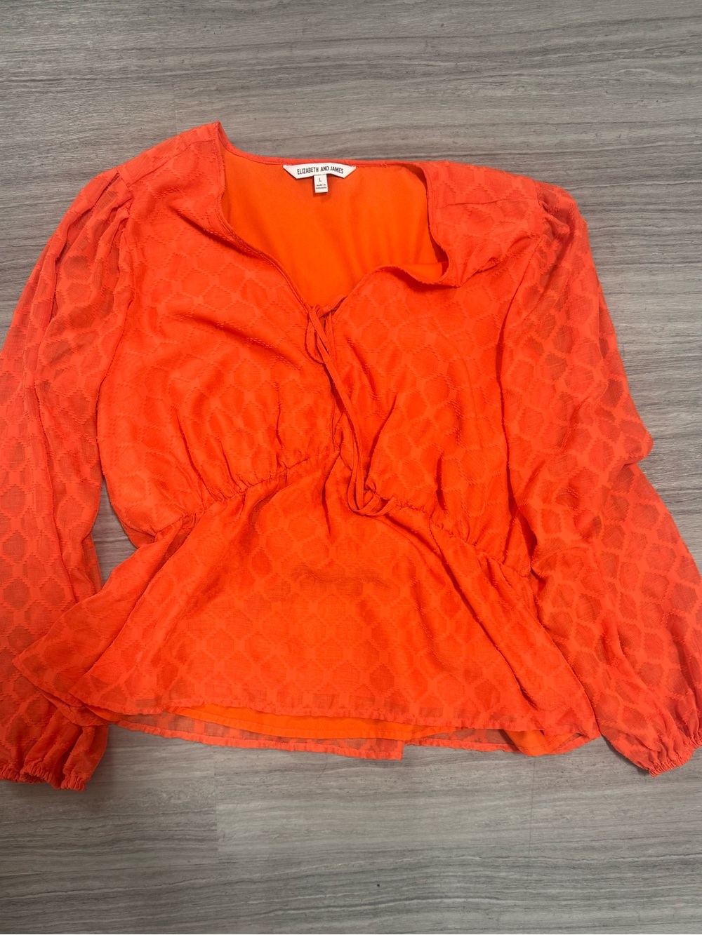Elizabeth and James Vibrant Orange Peplum Tie-Front Blouse